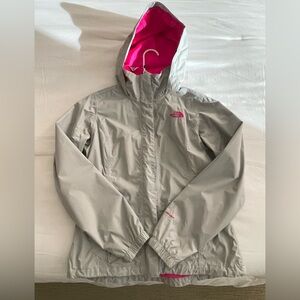 The North Face Women’s Raincoat/ Windbreaker- grey and neon pink color